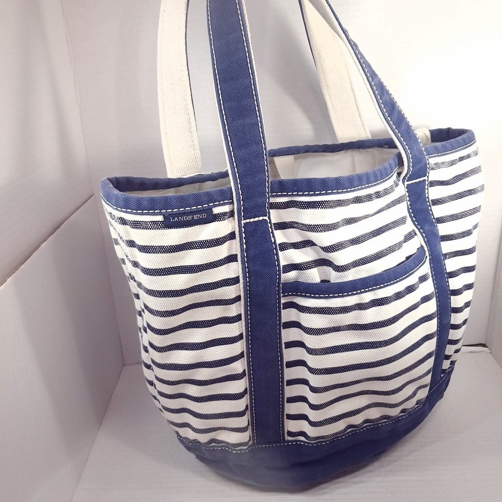 Lands' End Navy and White Striped Canvas Tote